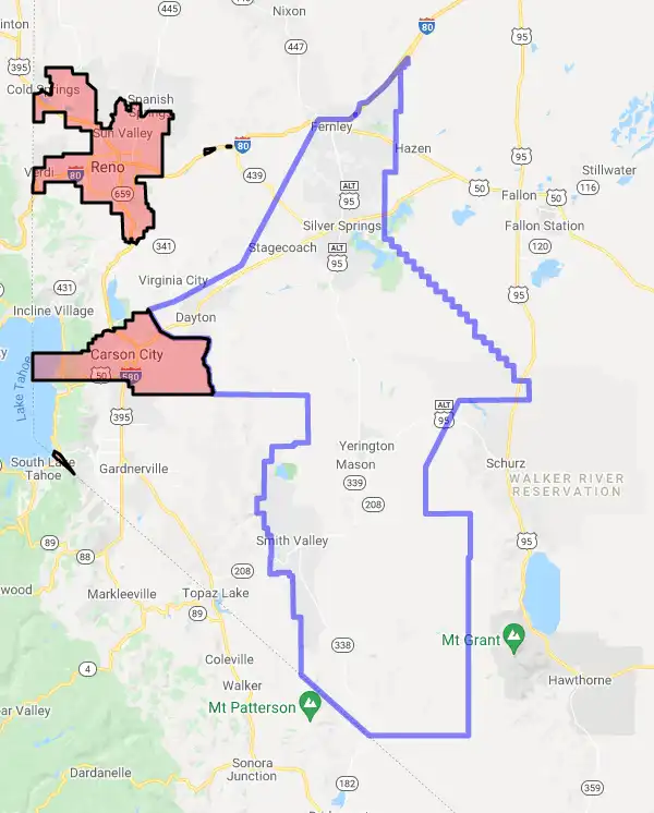 County level USDA loan eligibility boundaries for Lyon, Nevada
