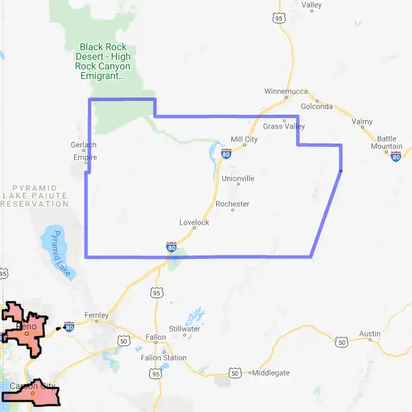 County level USDA loan eligibility boundaries for Pershing, Nevada