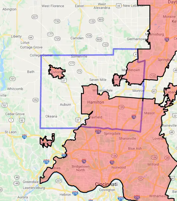 County level USDA loan eligibility boundaries for Butler, Ohio