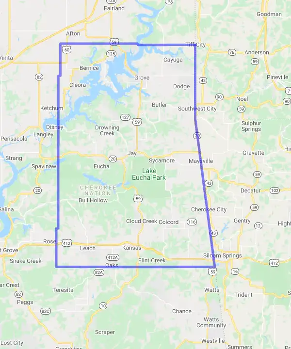 County level USDA loan eligibility boundaries for Delaware, Oklahoma