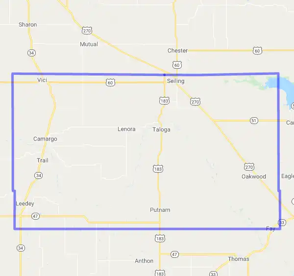 County level USDA loan eligibility boundaries for Dewey, Oklahoma