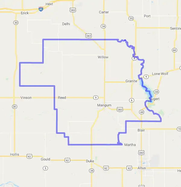 County level USDA loan eligibility boundaries for Greer, Oklahoma