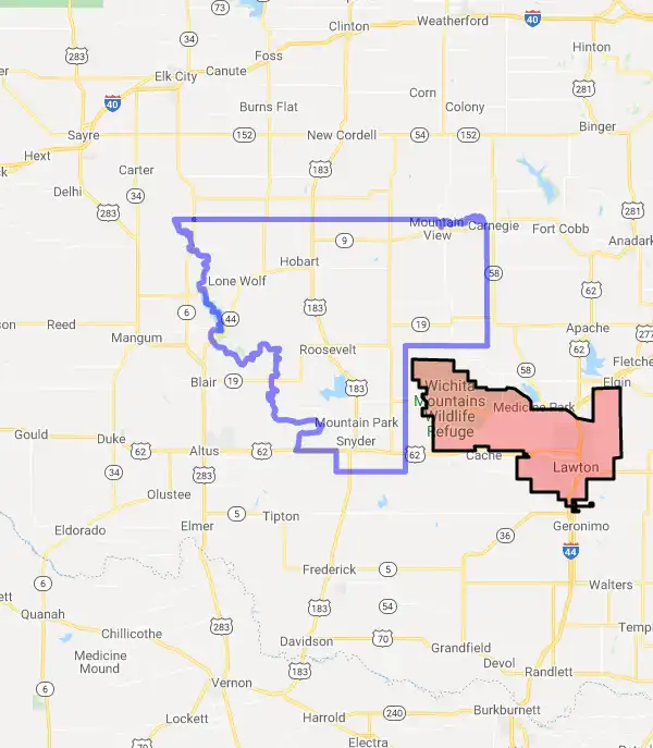 County level USDA loan eligibility boundaries for Kiowa, Oklahoma