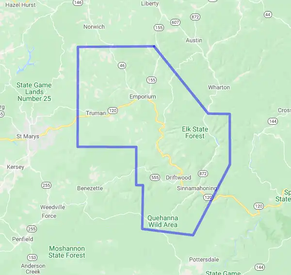 County level USDA loan eligibility boundaries for Cameron, Pennsylvania