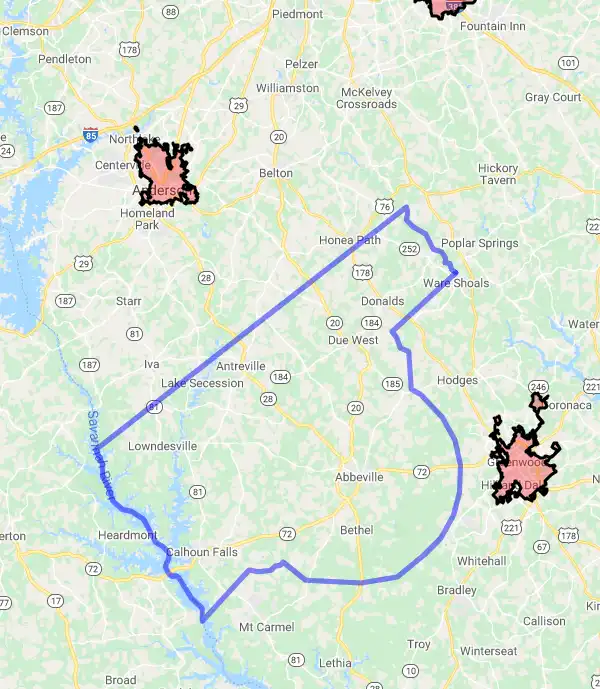 County level USDA loan eligibility boundaries for Abbeville, South Carolina