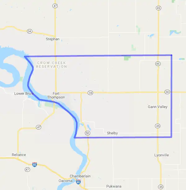 County level USDA loan eligibility boundaries for Buffalo, South Dakota