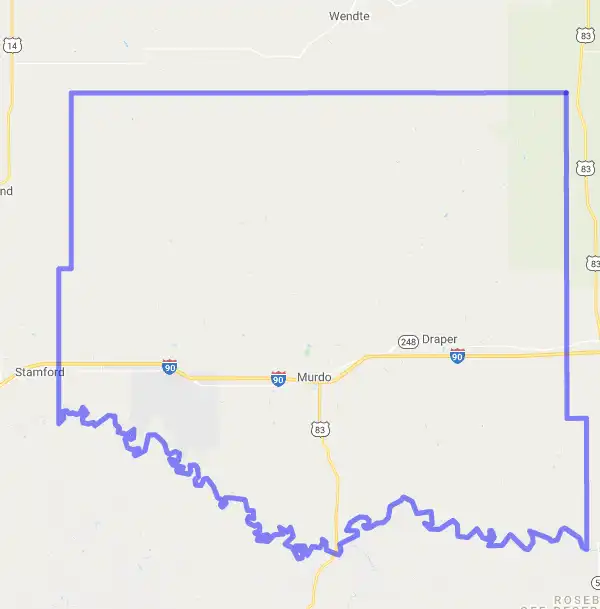 County level USDA loan eligibility boundaries for Jones, South Dakota