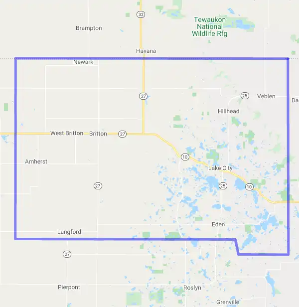 County level USDA loan eligibility boundaries for Marshall, South Dakota