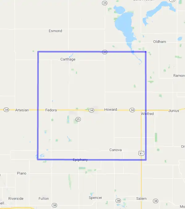 County level USDA loan eligibility boundaries for Miner, South Dakota