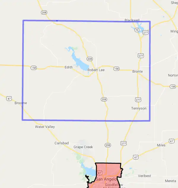 County level USDA loan eligibility boundaries for Coke, Texas