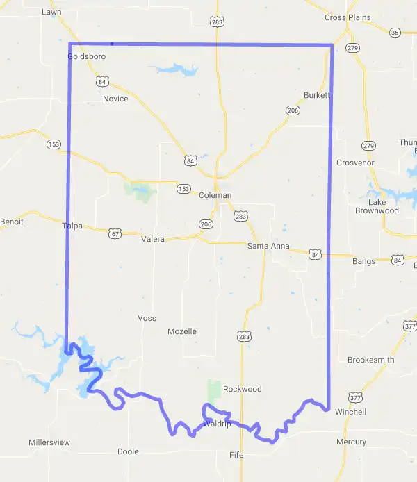 County level USDA loan eligibility boundaries for Coleman, Texas