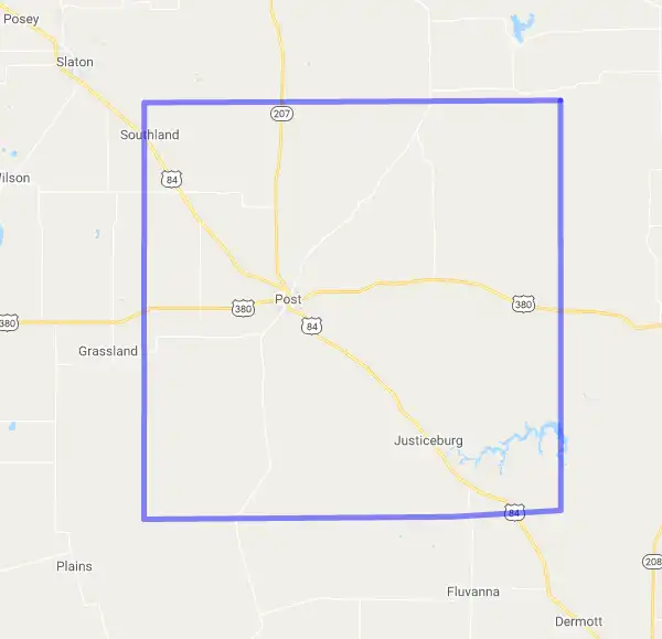 County level USDA loan eligibility boundaries for Garza, Texas