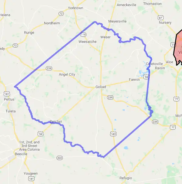 County level USDA loan eligibility boundaries for Goliad, Texas