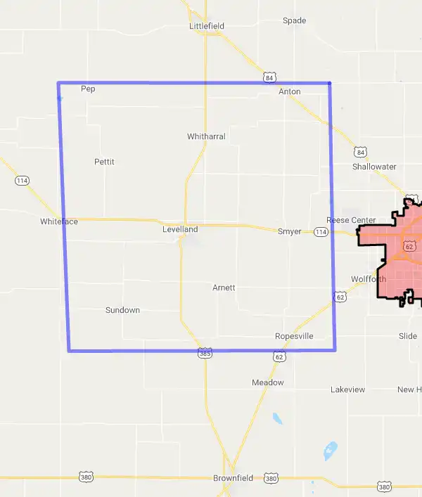 County level USDA loan eligibility boundaries for Hockley, Texas