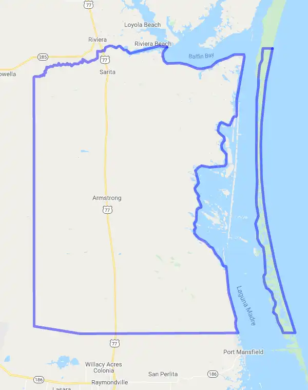County level USDA loan eligibility boundaries for Kenedy, Texas