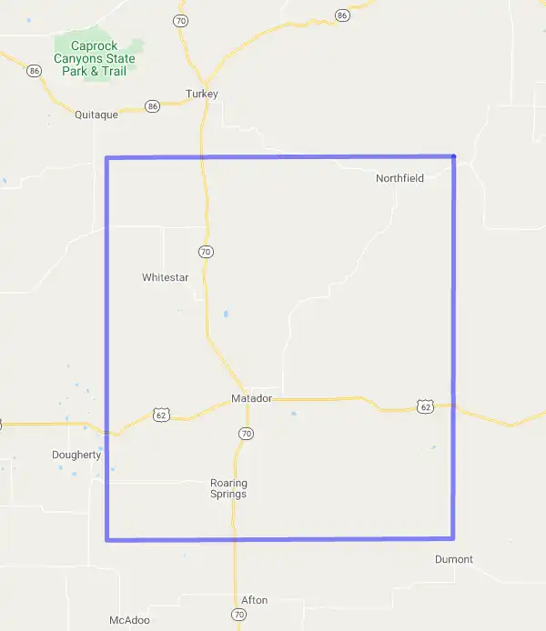County level USDA loan eligibility boundaries for Motley, Texas