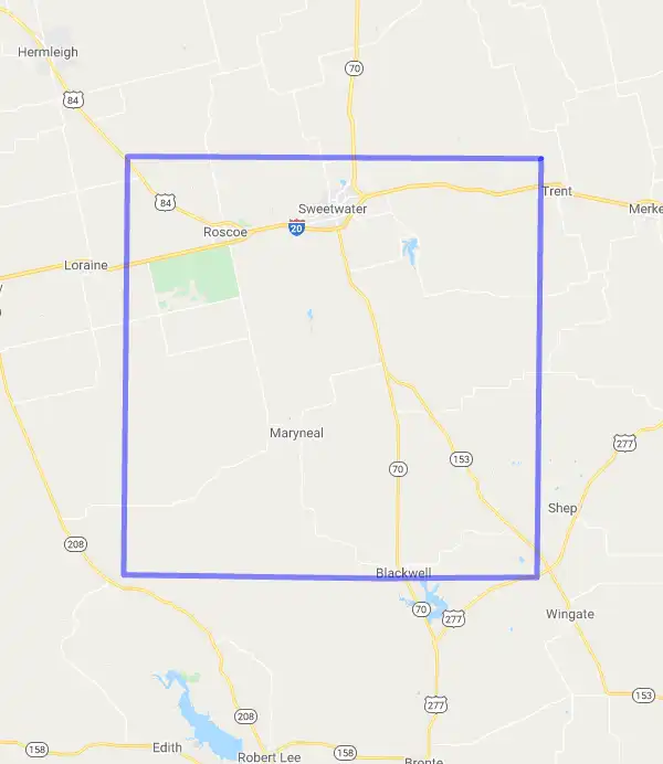 County level USDA loan eligibility boundaries for Nolan, Texas