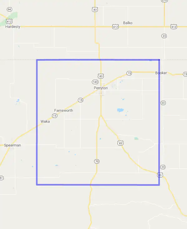 County level USDA loan eligibility boundaries for Ochiltree, Texas