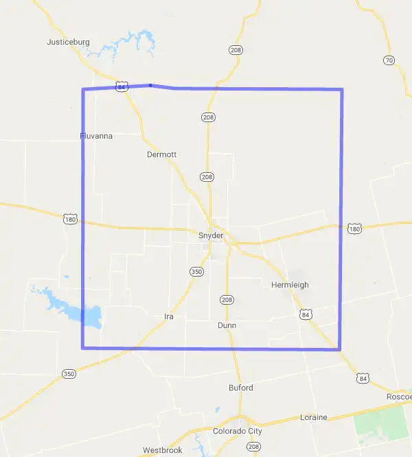 County level USDA loan eligibility boundaries for Scurry, Texas