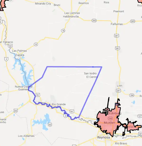 County level USDA loan eligibility boundaries for Starr, Texas