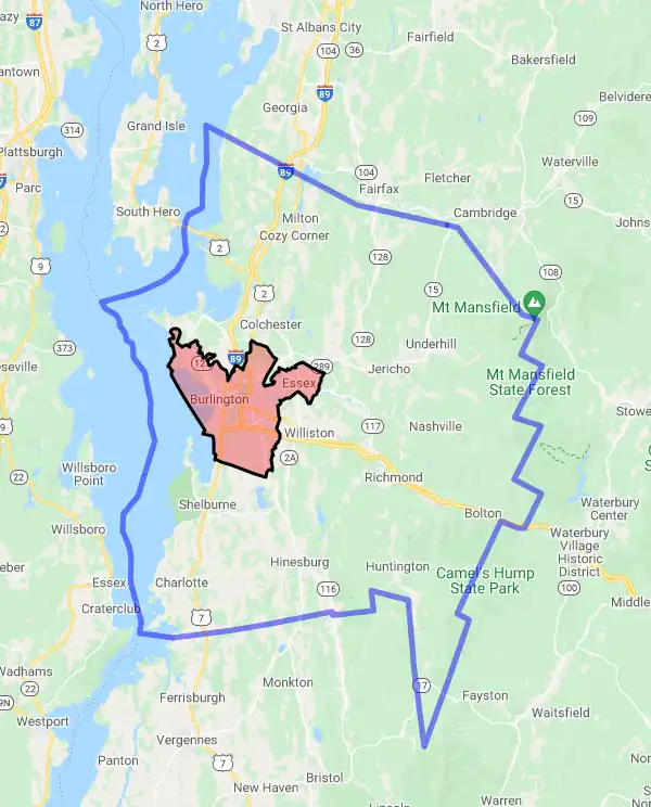 County level USDA loan eligibility boundaries for Chittenden, Vermont