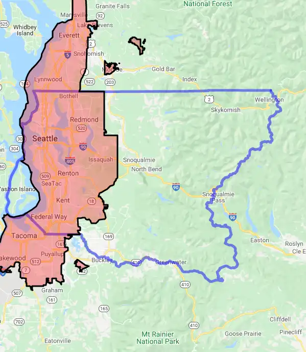 County level USDA loan eligibility boundaries for King, Washington