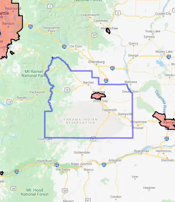 County level USDA loan eligibility boundaries for Yakima, Washington