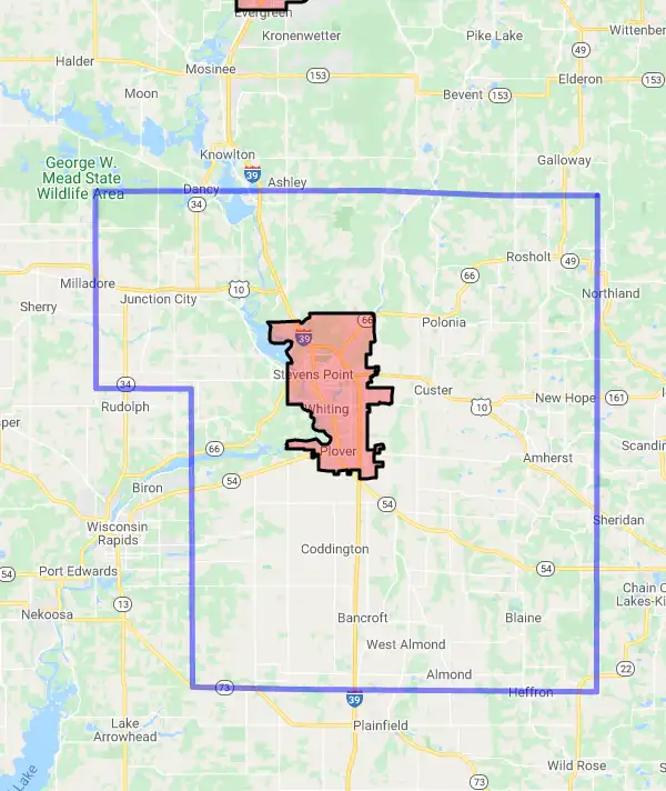 County level USDA loan eligibility boundaries for Portage, Wisconsin