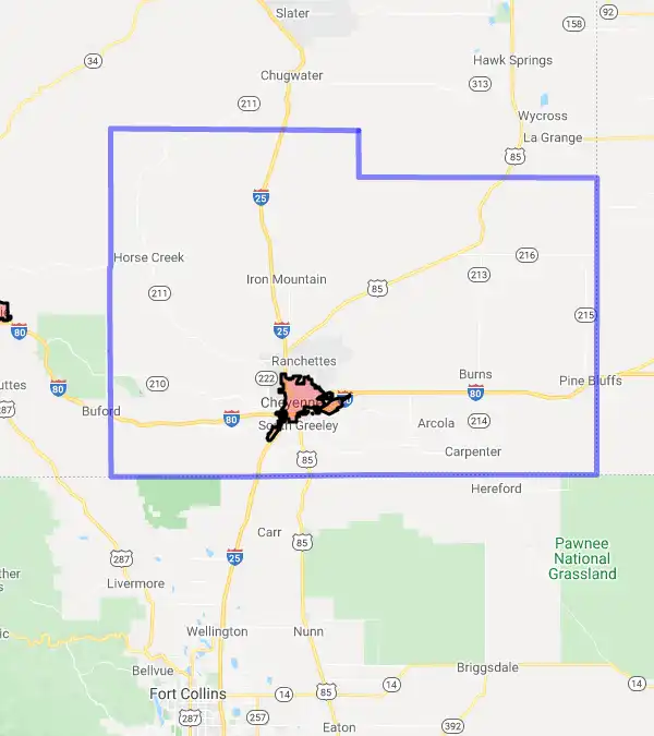 County level USDA loan eligibility boundaries for Laramie, Wyoming