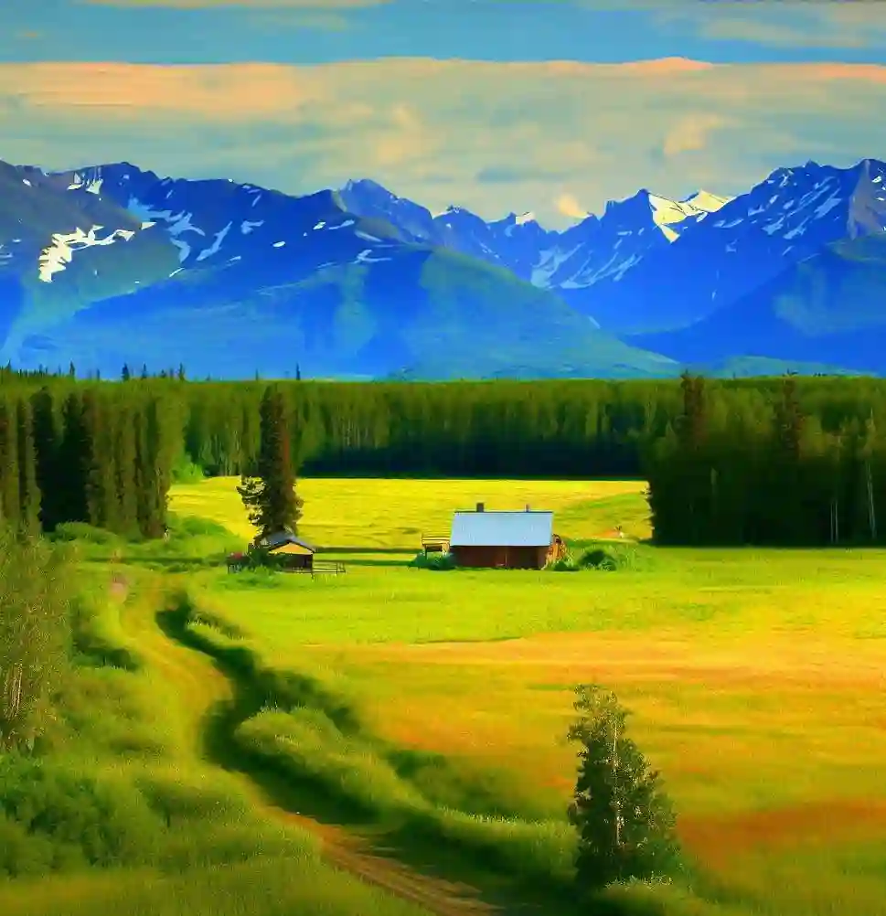 Rural Homes in Alaska during summer