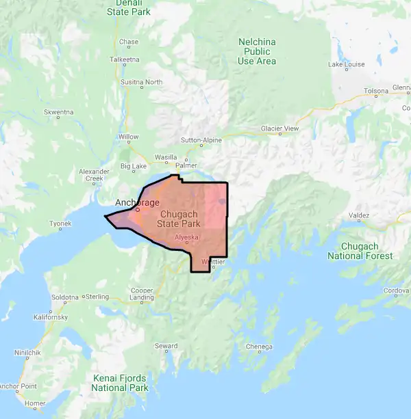 Borough level USDA loan eligibility boundaries for Anchorage, Alaska