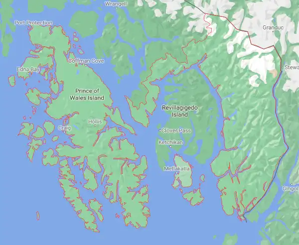 Borough level USDA loan eligibility boundaries for Prince of Wales'Hyder, Alaska