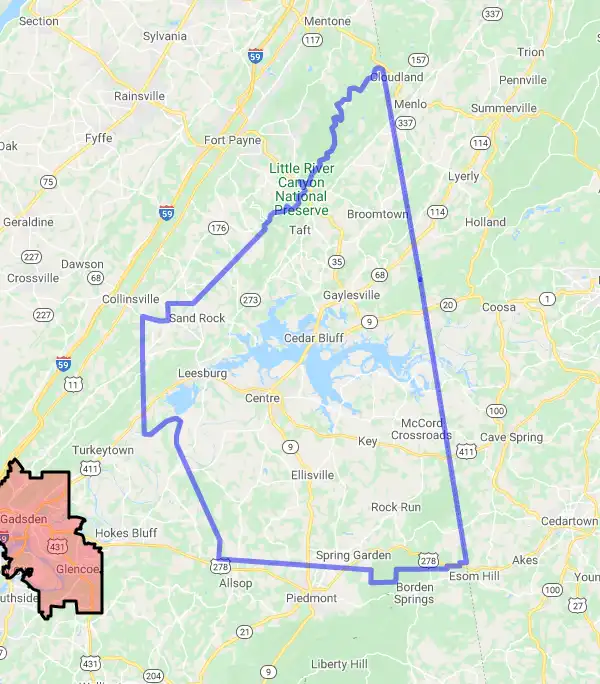 County level USDA loan eligibility boundaries for Cherokee, Alabama