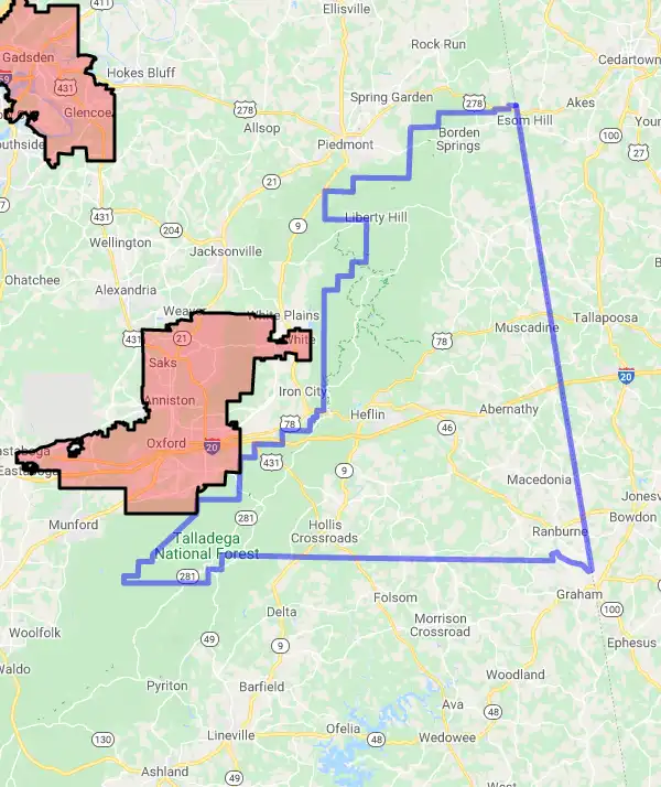 County level USDA loan eligibility boundaries for Cleburne, Alabama