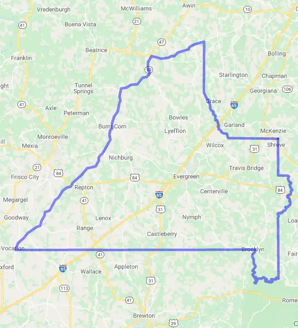 County level USDA loan eligibility boundaries for Conecuh, Alabama