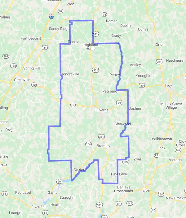 County level USDA loan eligibility boundaries for Crenshaw, Alabama