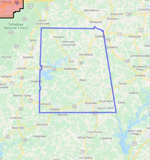 County level USDA loan eligibility boundaries for Randolph, Alabama