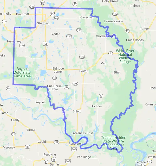 County level USDA loan eligibility boundaries for Arkansas, Arkansas