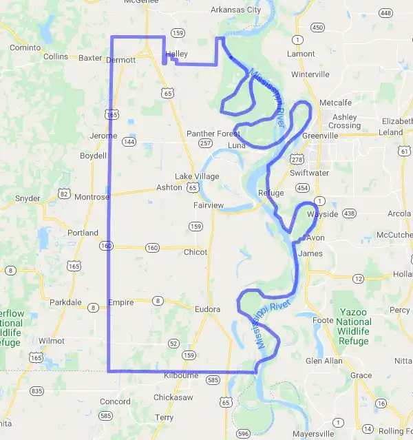 County level USDA loan eligibility boundaries for Chicot, Arkansas
