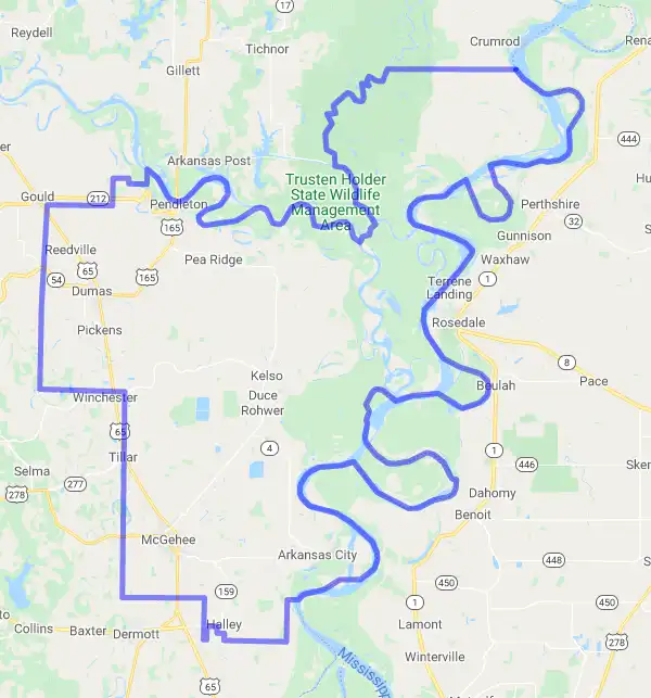 County level USDA loan eligibility boundaries for Desha, Arkansas