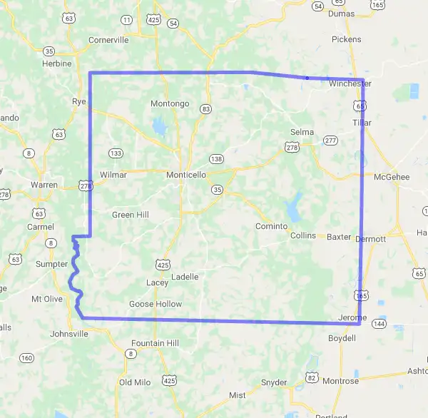 County level USDA loan eligibility boundaries for Drew, Arkansas