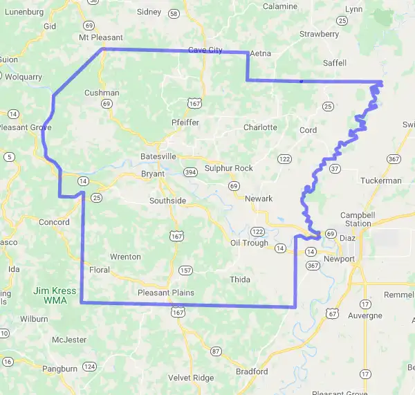 County level USDA loan eligibility boundaries for Independence, Arkansas
