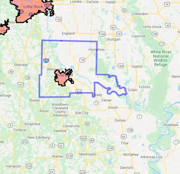 County level USDA loan eligibility boundaries for Jefferson, Arkansas