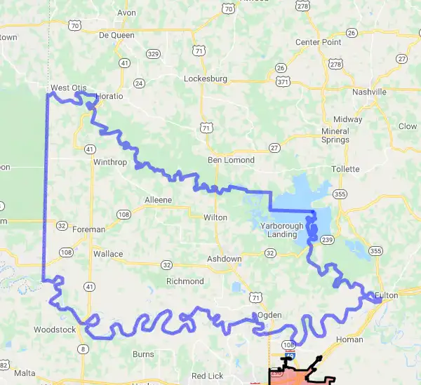 County level USDA loan eligibility boundaries for Little River, Arkansas