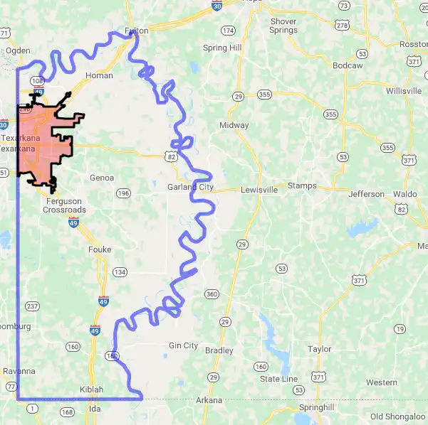 County level USDA loan eligibility boundaries for Miller, Arkansas