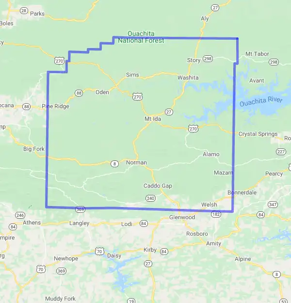 County level USDA loan eligibility boundaries for Montgomery, AR