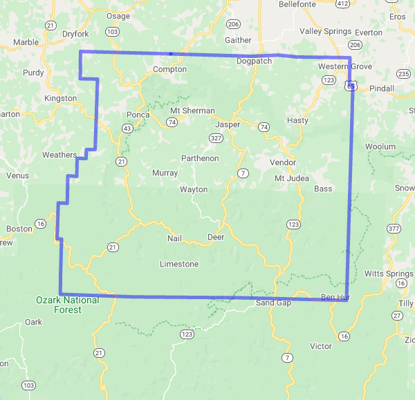 County level USDA loan eligibility boundaries for Newton, AR