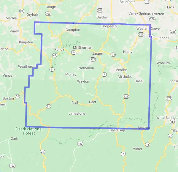County level USDA loan eligibility boundaries for Newton, Arkansas