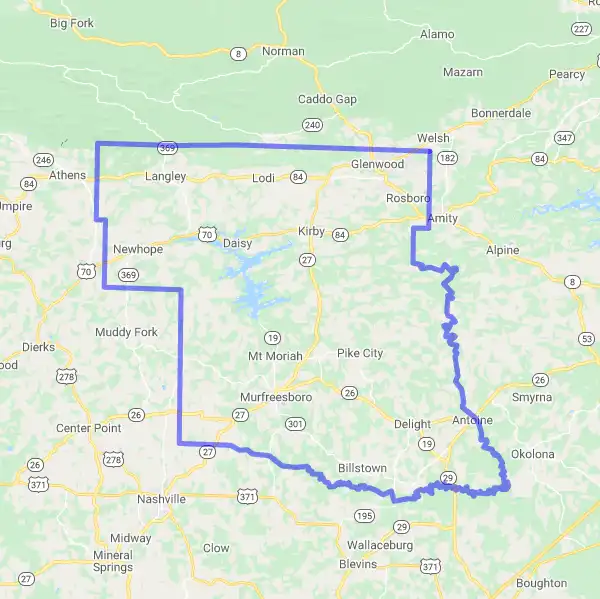 County level USDA loan eligibility boundaries for Pike, Arkansas