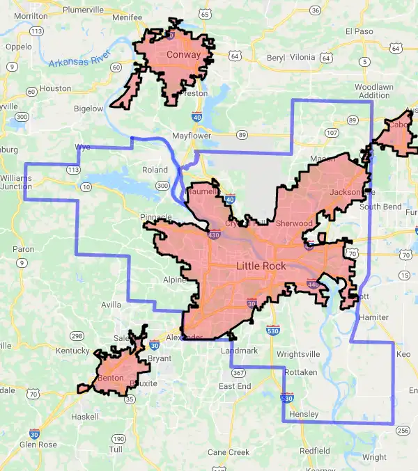 County level USDA loan eligibility boundaries for Pulaski, AR